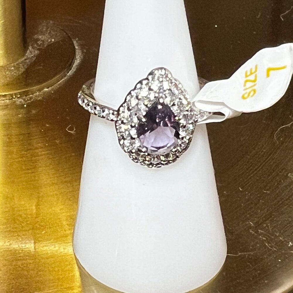 Ring Bomb Party Ring, NWOT, Size 7, plum color stone, silver color band